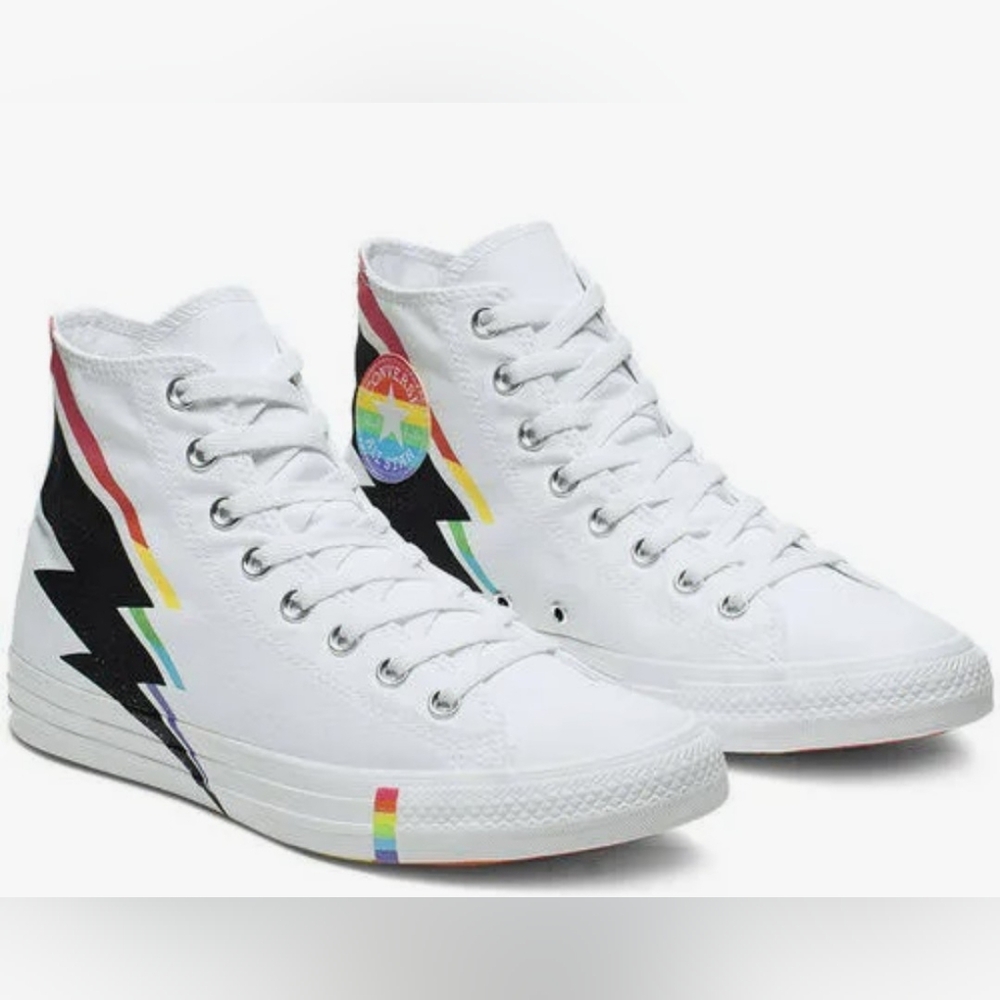 Converse Chuck Taylor All Star White High-Tops with Rainbow Soles Size 13 Unisex